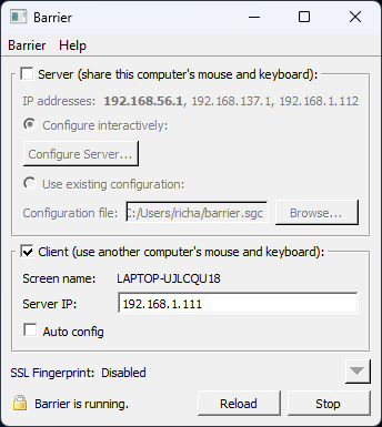 Barrier client window on my Windows 11 computer